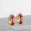 Enamel Flower Small Hoop Earrings - Geometric Circle Huggie Earrings