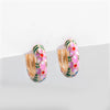 Enamel Flower Small Hoop Earrings - Geometric Circle Huggie Earrings