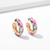 Enamel Flower Small Hoop Earrings - Geometric Circle Huggie Earrings