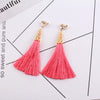 Ethnic Long Tassel Clip-On Earrings - Geometric Alloy Dangle Earrings