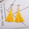 Ethnic Long Tassel Clip-On Earrings - Geometric Alloy Dangle Earrings