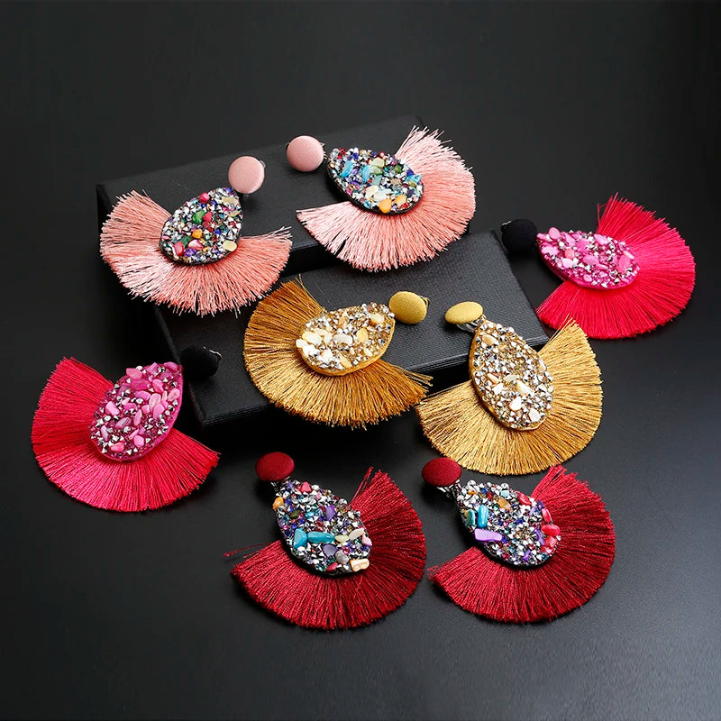 Ethnic Bohemia Statement Tassel Clip-On Earrings - No Piercing Required