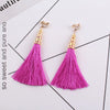 Ethnic Long Tassel Clip-On Earrings - Geometric Alloy Dangle Earrings