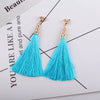 Ethnic Long Tassel Clip-On Earrings - Geometric Alloy Dangle Earrings