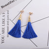 Ethnic Long Tassel Clip-On Earrings - Geometric Alloy Dangle Earrings