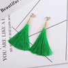 Ethnic Long Tassel Clip-On Earrings - Geometric Alloy Dangle Earrings