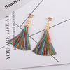 Ethnic Long Tassel Clip-On Earrings - Geometric Alloy Dangle Earrings