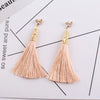 Ethnic Long Tassel Clip-On Earrings - Geometric Alloy Dangle Earrings