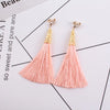 Ethnic Long Tassel Clip-On Earrings - Geometric Alloy Dangle Earrings