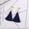 Ethnic Long Tassel Clip-On Earrings - Geometric Alloy Dangle Earrings