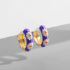 Enamel Flower Small Hoop Earrings - Geometric Circle Huggie Earrings