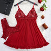 Red Sling Transparent Lace Lingerie Set - Sexy Nightdress with Panty