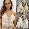Boho Crochet Halter Top - Backless Knit Crop Top with Tassels