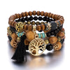 4-Piece Tree of Life Beaded Bracelet Set - Bohemian Wood Charm Bracelets