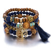 4-Piece Tree of Life Beaded Bracelet Set - Bohemian Wood Charm Bracelets