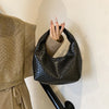Woven Embossed Leather Hobo Bag - Classic Top Handle Shoulder Handbag