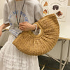 Summer Straw Women Half-moon Beach Handbag Rattan Handmade Handle Fashion Kintted Tote Bag