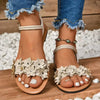 Floral Bohemian Flat Sandals - Lightweight Summer Beach Shoes with Flower Details