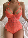 Floral Lace Scallop Harness Teddy - Sexy Backless Bodysuit Lingerie