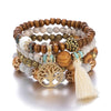 4-Piece Tree of Life Beaded Bracelet Set - Bohemian Wood Charm Bracelets