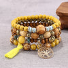 4-Piece Tree of Life Beaded Bracelet Set - Bohemian Wood Charm Bracelets