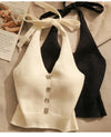 Sexy Cross Vest Crop Top - Knitted Off Shoulder V-Neck Backless Tank Halter Y2K Camisole 2025