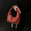 Woven Embossed Leather Hobo Bag - Classic Top Handle Shoulder Handbag