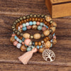 4-Piece Tree of Life Beaded Bracelet Set - Bohemian Wood Charm Bracelets