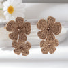Bohemian Raffia Flower Drop Earrings - Handmade Summer Beach Jewelry