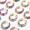 Enamel Flower Small Hoop Earrings - Geometric Circle Huggie Earrings