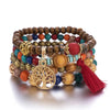 4-Piece Tree of Life Beaded Bracelet Set - Bohemian Wood Charm Bracelets