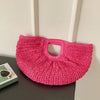 Summer Straw Women Half-moon Beach Handbag Rattan Handmade Handle Fashion Kintted Tote Bag