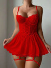 Lace Lingerie Set with Garter - Transparent Bra and Panty Sleepwear
