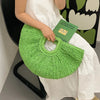 Summer Straw Women Half-moon Beach Handbag Rattan Handmade Handle Fashion Kintted Tote Bag