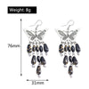 Butterfly-shaped earrings with beads, showing weight, length, and width measurements on a white background.