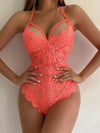 Floral Lace Scallop Harness Teddy - Sexy Backless Bodysuit Lingerie