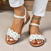Floral Bohemian Flat Sandals - Lightweight Summer Beach Shoes with Flower Details