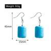 Blue square stone earrings with measurements and weight on a white background