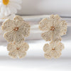 Bohemian Raffia Flower Drop Earrings - Handmade Summer Beach Jewelry