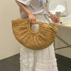 Summer Straw Women Half-moon Beach Handbag Rattan Handmade Handle Fashion Kintted Tote Bag