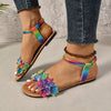 Floral Bohemian Flat Sandals - Lightweight Summer Beach Shoes with Flower Details