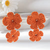 Bohemian Raffia Flower Drop Earrings - Handmade Summer Beach Jewelry