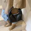 Woven Embossed Leather Hobo Bag - Classic Top Handle Shoulder Handbag