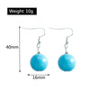 Turquoise blue earrings with measurements and weight on a white background