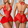 Women's Lace Teddy Bodysuit - Crotchless Lingerie Set with Open Bra Design