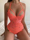Floral Lace Scallop Harness Teddy - Sexy Backless Bodysuit Lingerie