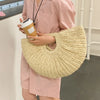 Summer Straw Women Half-moon Beach Handbag Rattan Handmade Handle Fashion Kintted Tote Bag
