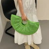 Summer Straw Women Half-moon Beach Handbag Rattan Handmade Handle Fashion Kintted Tote Bag