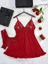 Red Sling Transparent Lace Lingerie Set - Sexy Nightdress with Panty