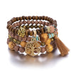 4-Piece Tree of Life Beaded Bracelet Set - Bohemian Wood Charm Bracelets